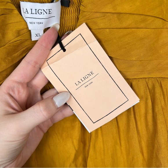 La Ligne Anais Maxi Tiered Dress in Dijon Yellow Linen Blend Size XL NWT - Picture 4 of 7